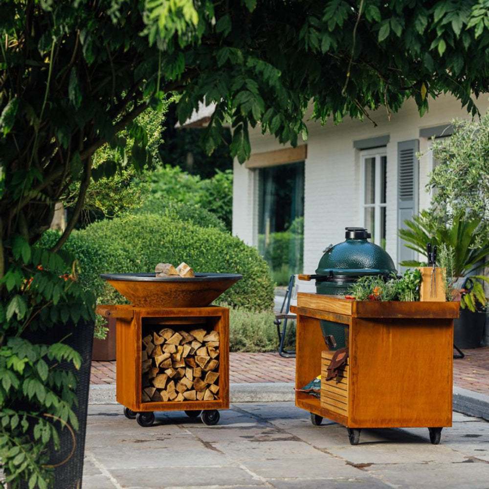 Kamado Table Corten 135 PRO Teak Wood BGE