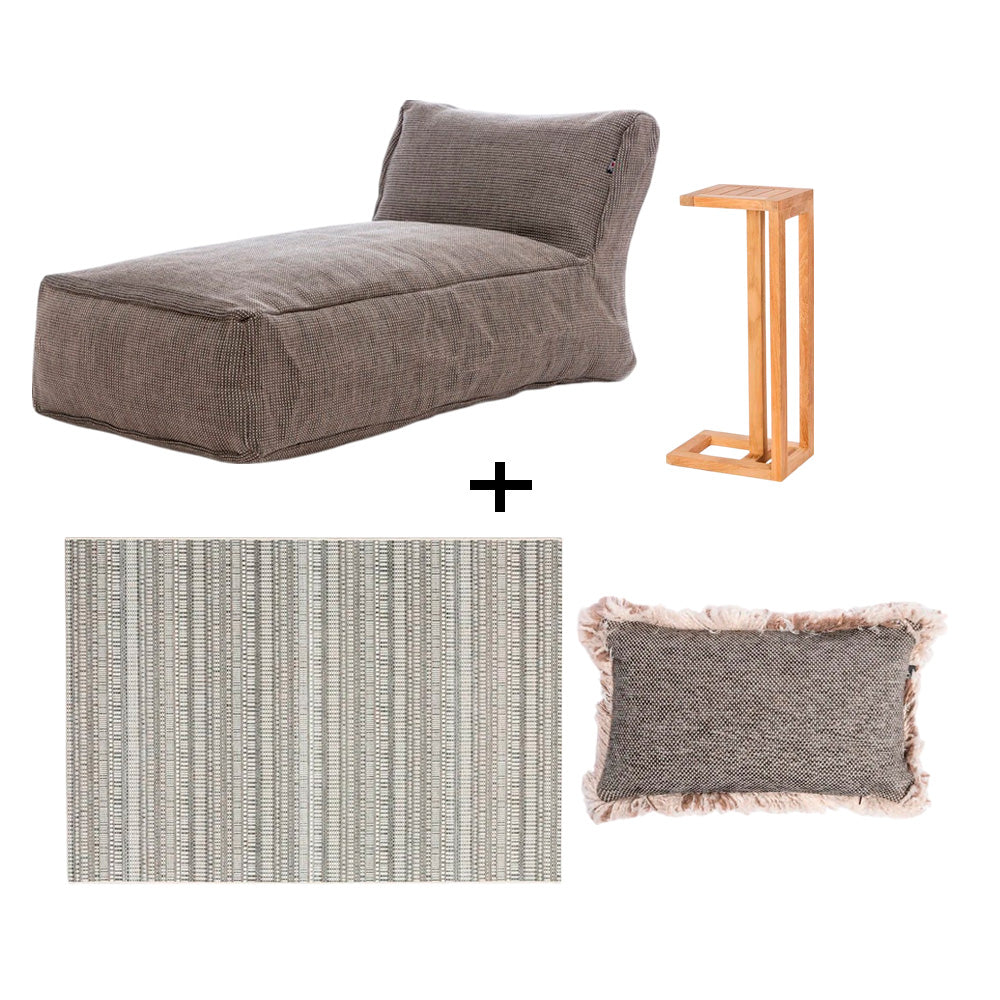 Dotty Pouf Long Chair Lounge Set - Grey