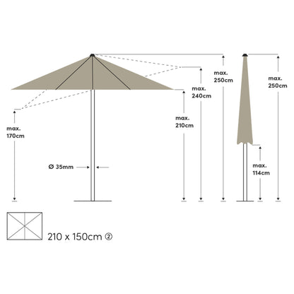 Push Up Parasol 210x150 cm - Ecru