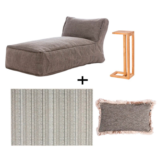Dotty Pouf Long Chair Lounge Set - Grey