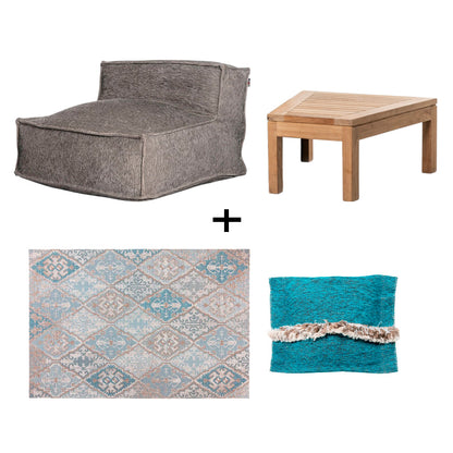 Silky Seat Pouf Lounge Set - Grey