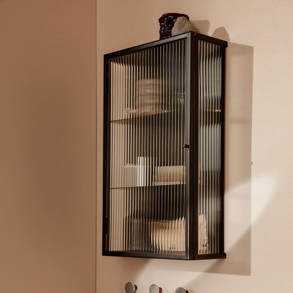Haze Wall Cabinet - Reeded Glass - Black