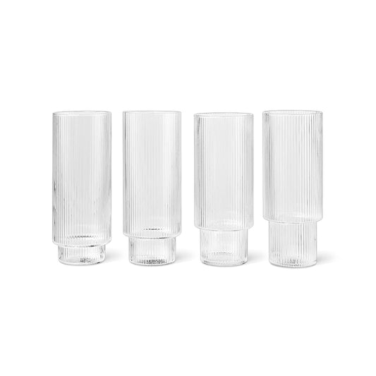 Ripple Long Drink Glasses - Set of 4 - Clear