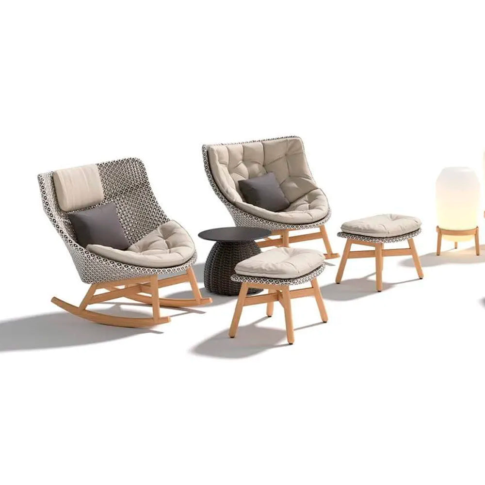 Mbrace Footstool with Teak Base - Sea Salt