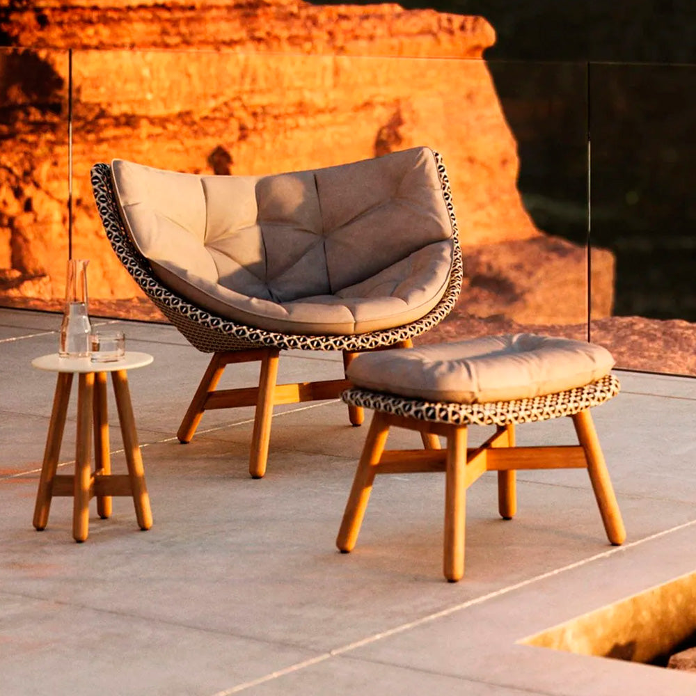 Mbrace Footstool with Teak Base - Sea Salt